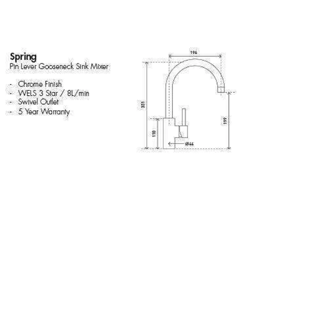 Aspire Spring Pin Lever Gooseneck Sink Mixer - Image 4