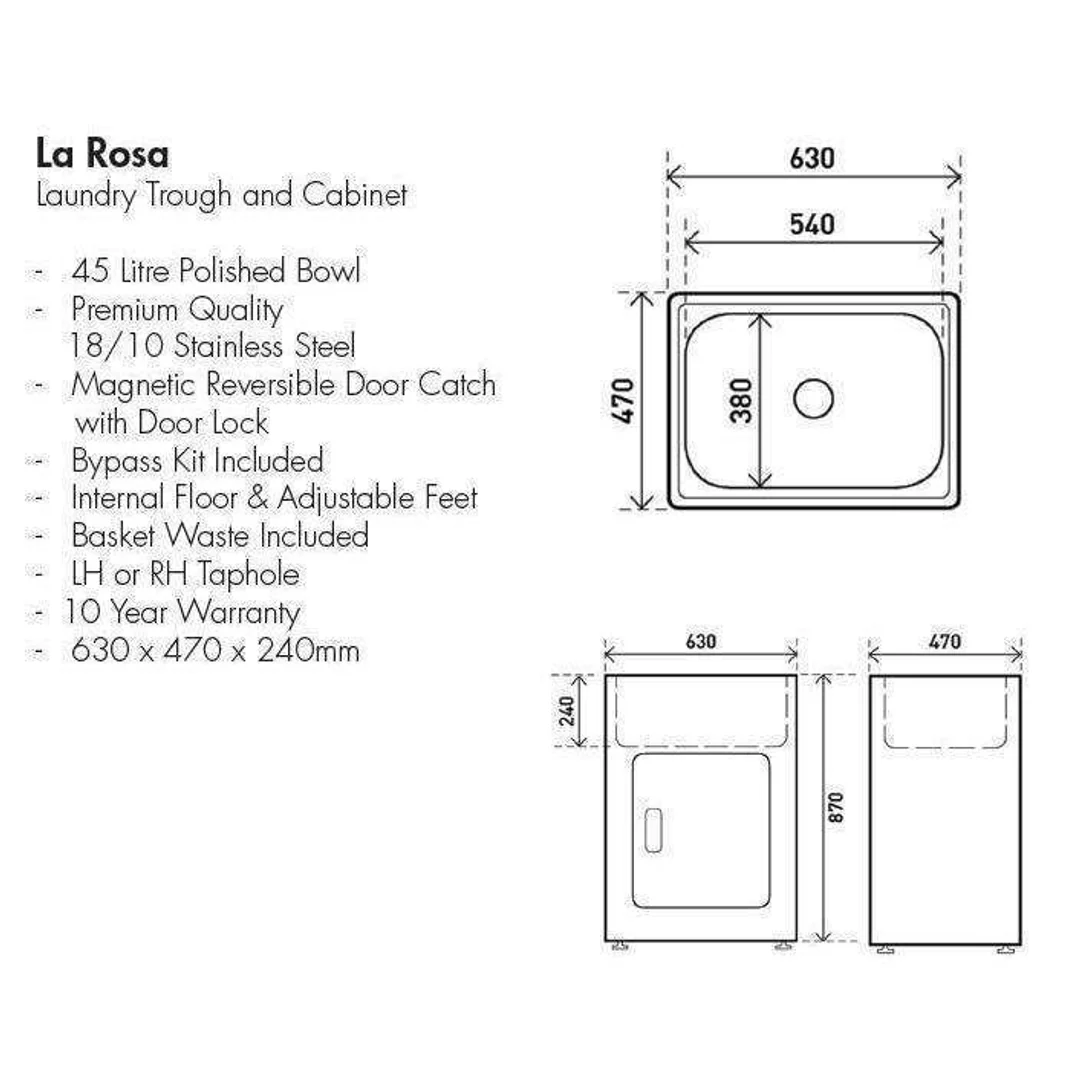 Aspire La Rosa 45 Lt Metal Cabinet And Tub C/W Bypass S/Steel - Image 4