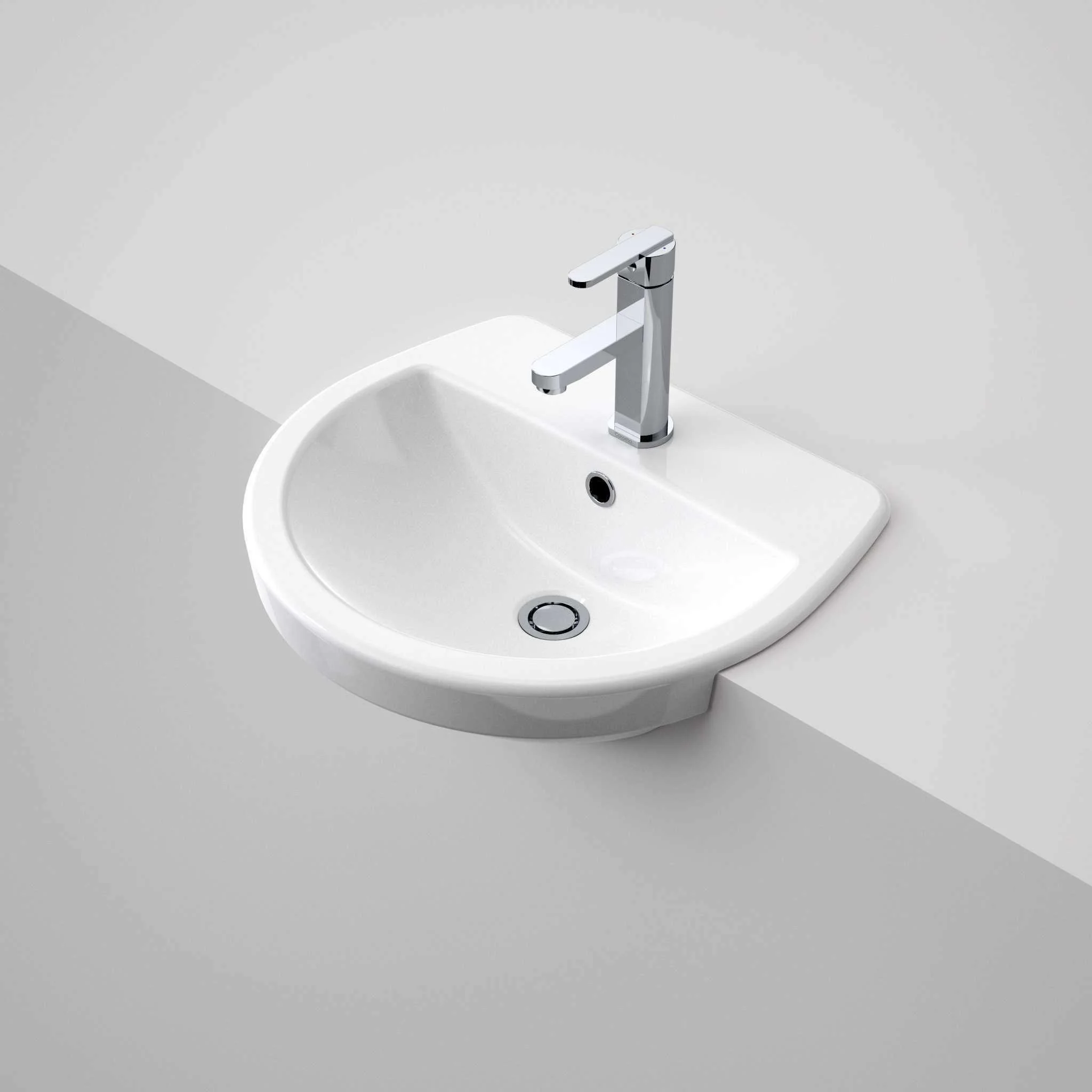 Caroma Cosmo Semi Recessed Basin 500mm X 440mm 1 Tap Hole White - Image 4