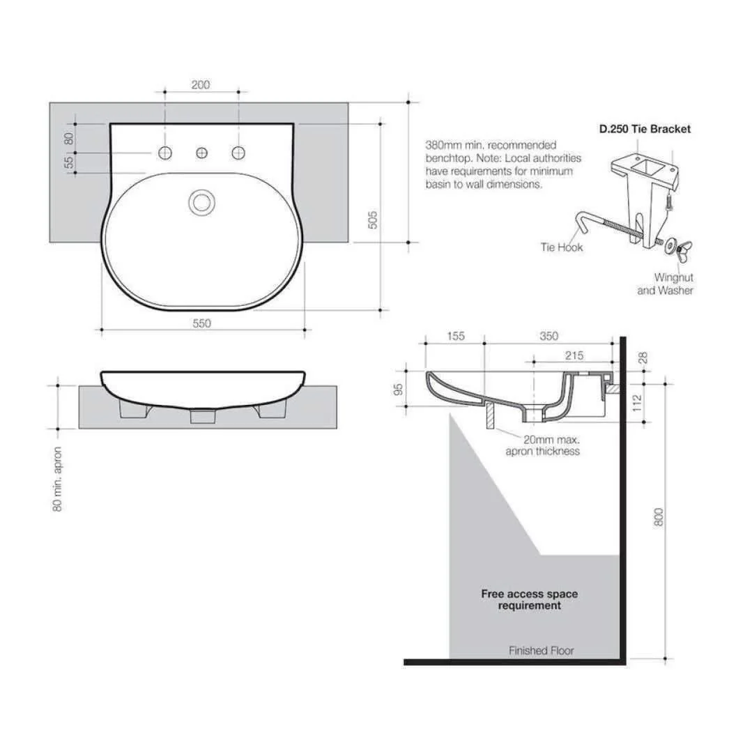 Caroma Opal Sole Semi Recessed Basin White 1 Tap Hole - Image 5