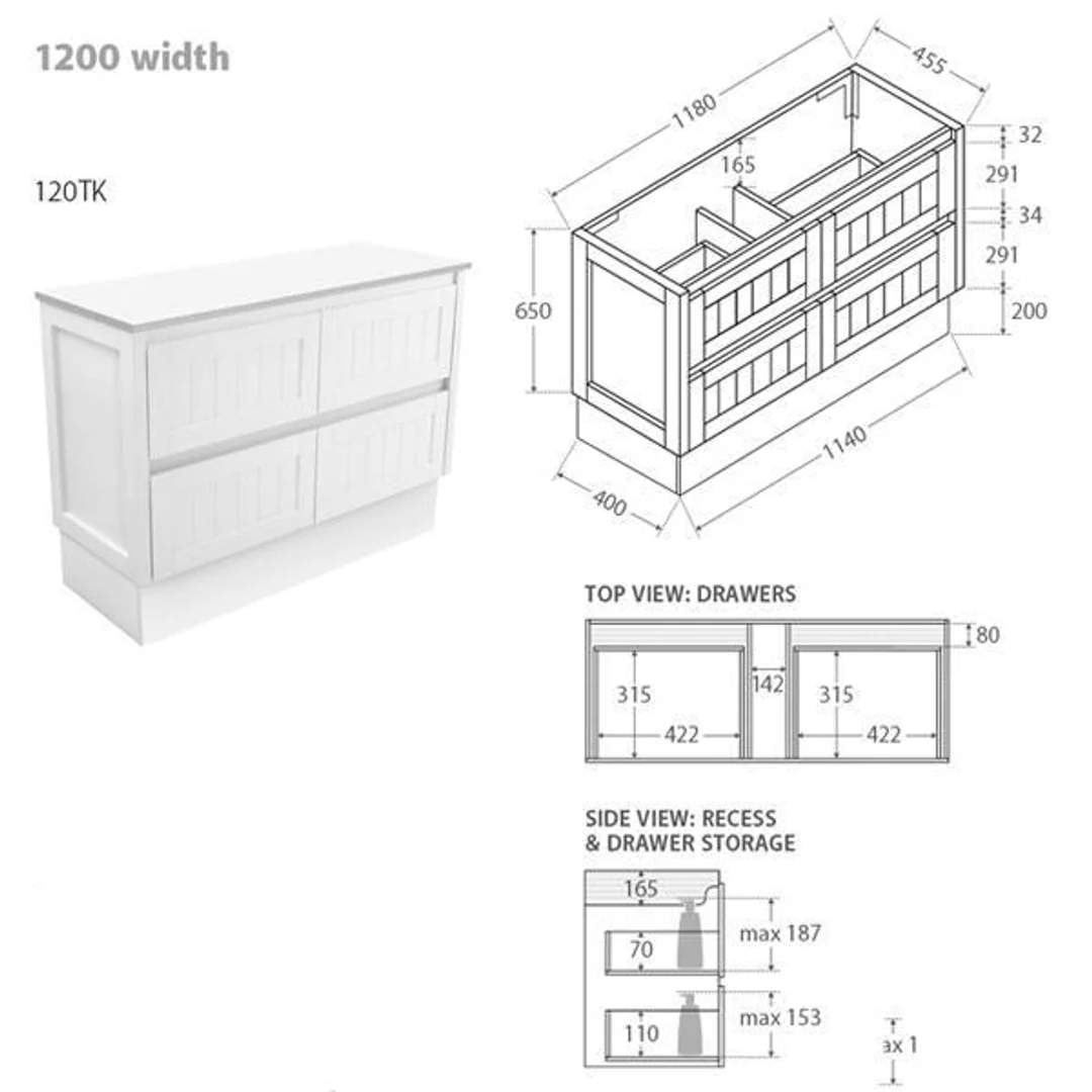 Fienza Rotondo Hampton Ceramic F/S 1200mm Vanity Rot120Tk - Image 4