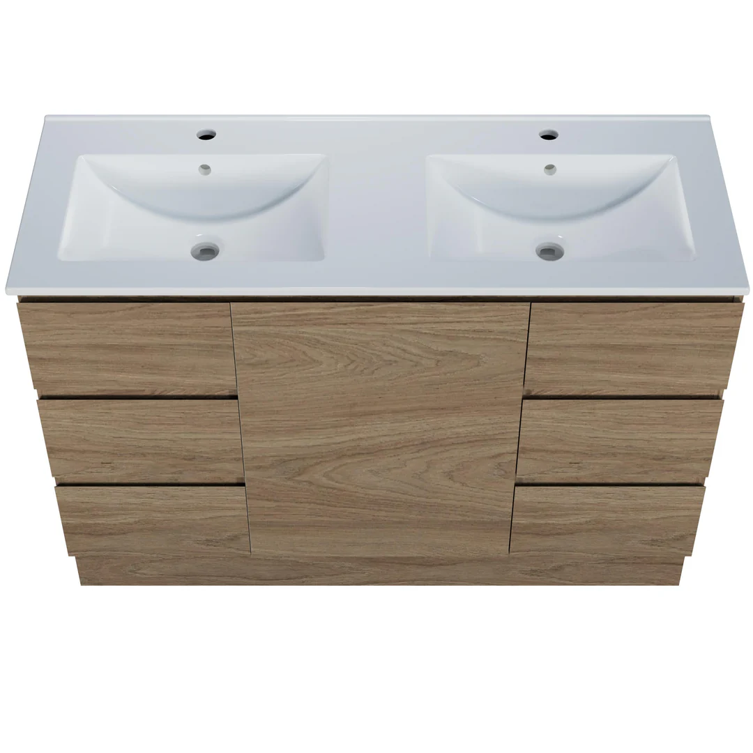 Harmony Six Drawer Vanity 1200mm, Centre Bowl Alpha Top, Floor Standing - Image 3