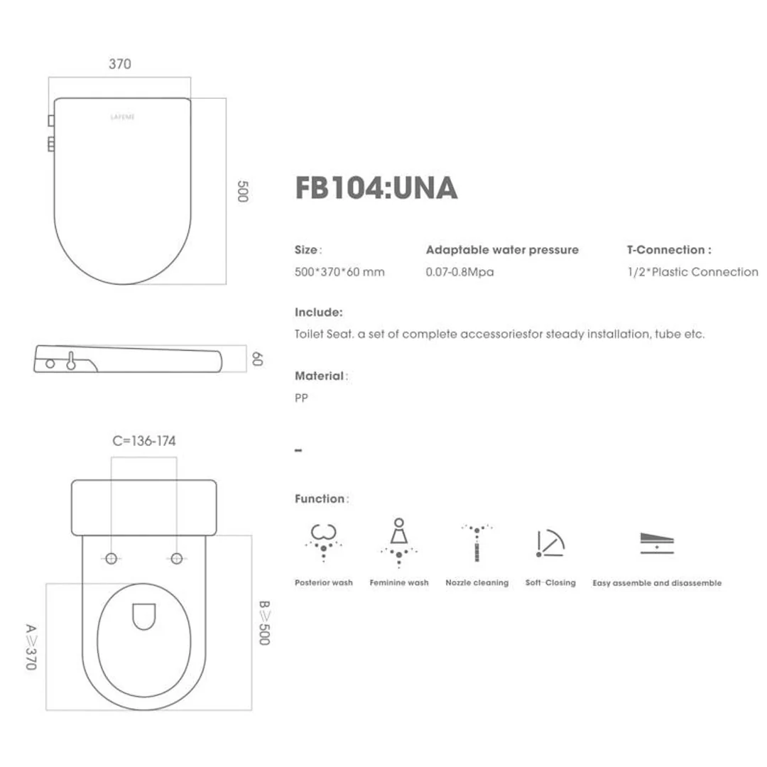 Lafeme Una Non Electric Bidet Toilet Seat Cold Wash Only - Image 8