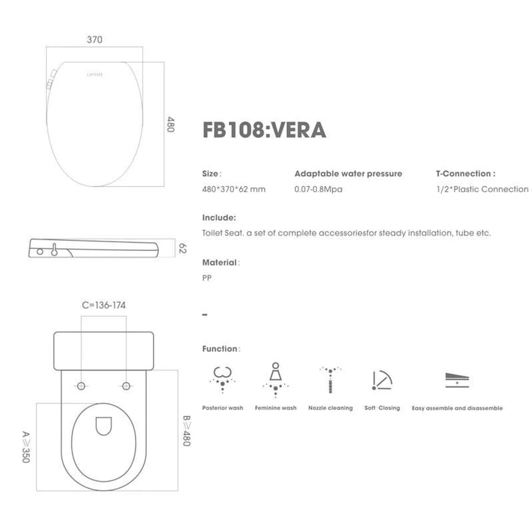 Lafeme Vera Non Electric Bidet Toilet Seat Cold Wash Only - Image 12