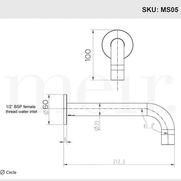 Meir Chrome Round Curved Wall Spout 200mm - Image 9