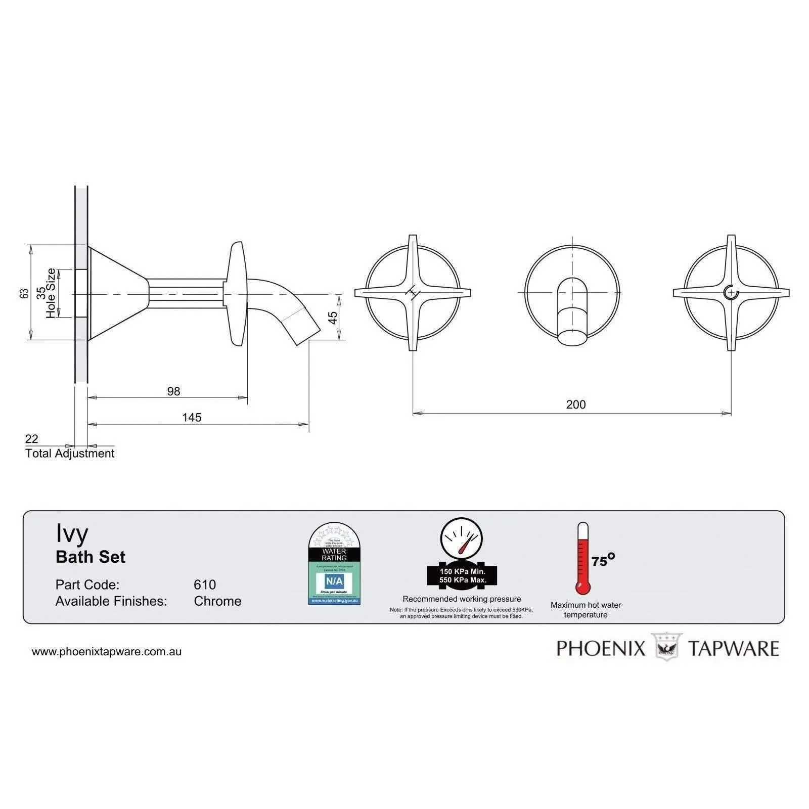 Phoenix Ivy Bath Set Chrome   610Chr: Ex-Display - Image 5