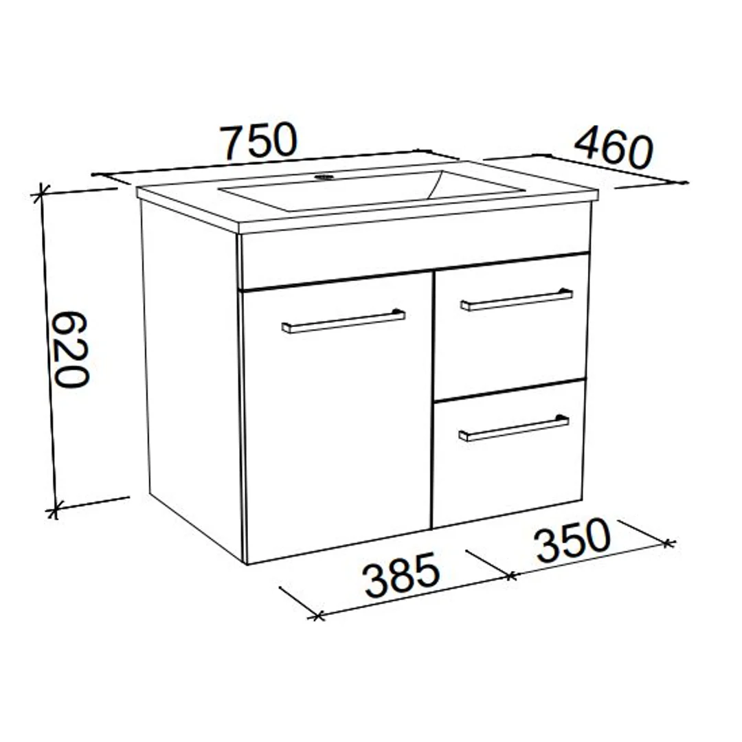 Timberline Bargo 750 Wall Hung Vanity Alpha Top Woodgrain - Image 3