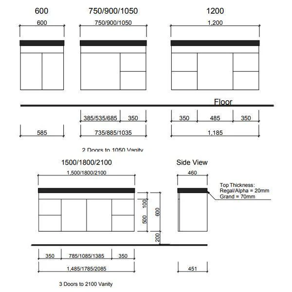 Timberline Bargo 750 Wall Hung Vanity Alpha Top Woodgrain - Image 5