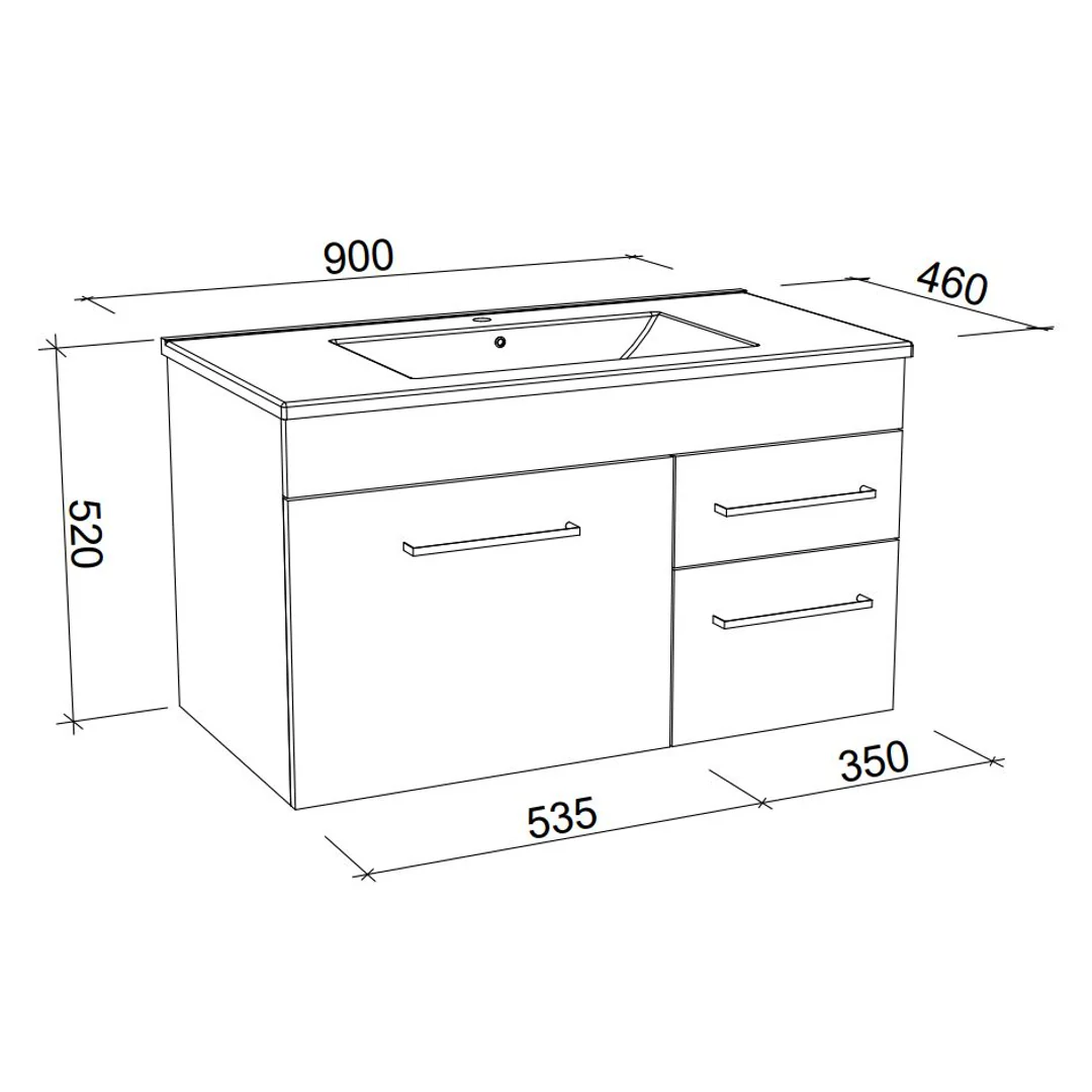 Timberline Indiana 900 Wall Hung Vanity With Alpha Top - Image 3