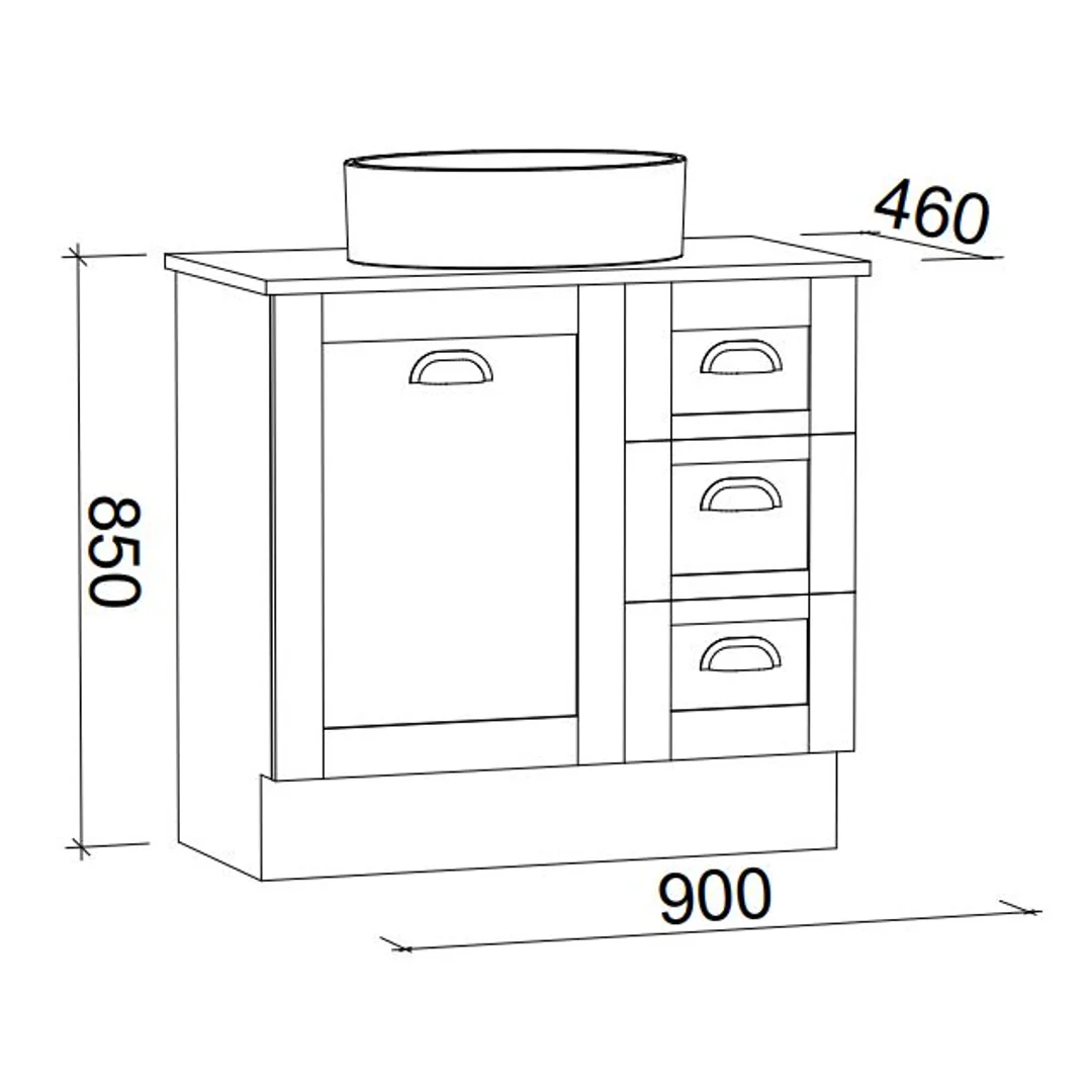 Timberline Victoria 900 Vanity Silk Top Ceramic Basin Floor Standing - Image 4
